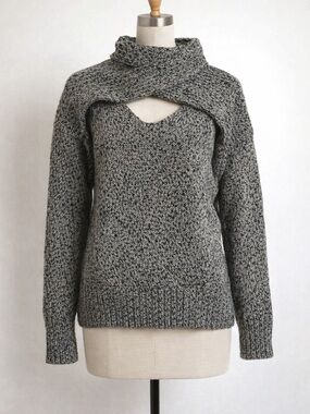 ZARA Knit Turtleneck Sweater Women’s Small Marled Black Tan Chunky Cozy Pullover